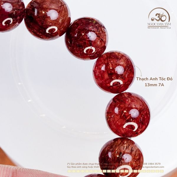 Vòng Tay Thạch Anh Tóc Đỏ 13mm 7A