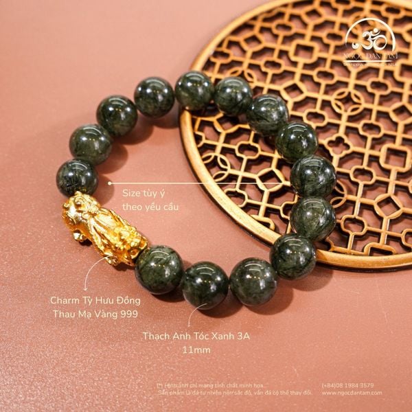 Vòng tay Thạch Anh Tóc Xanh 3A Phối Tỳ Hưu 11mm