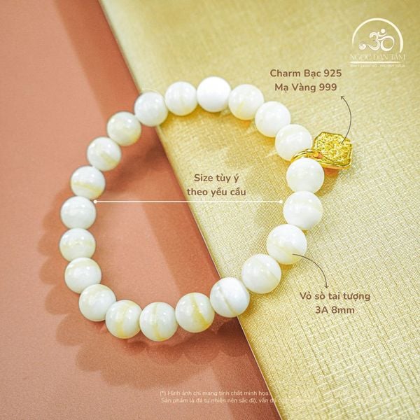 vòng tay vỏ sò tai tượng 3A 8MM phối charm