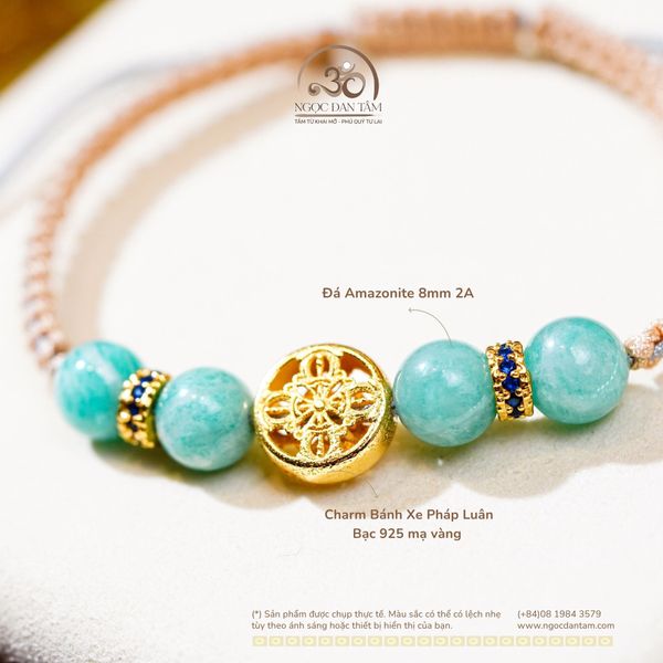 Vòng Tay Thắt Dây Amazonite Phối Charm Bánh Xe Pháp Luân