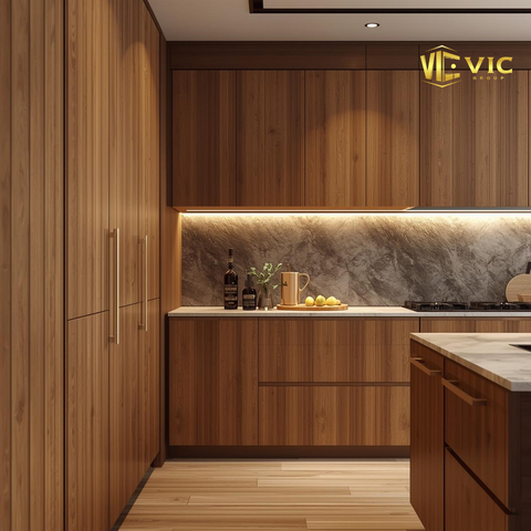 Luxury Modern J Pull Cabinets with Natural Veneer Finishes