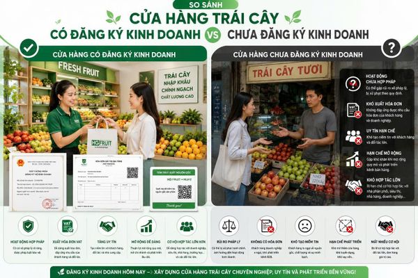 So sánh cửa hàng trái cây có và không đăng ký kinh doanh