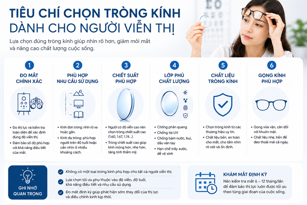 Tiêu chí chọn tròng kính dành cho người viễn thị