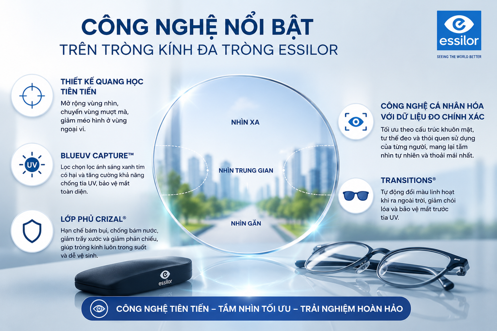 Công nghệ nổi bật trên tròng kính đa tròng Essilor