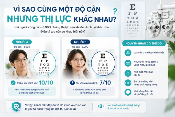 Vì sao cùng một độ cận nhưng thị lực khác nhau?