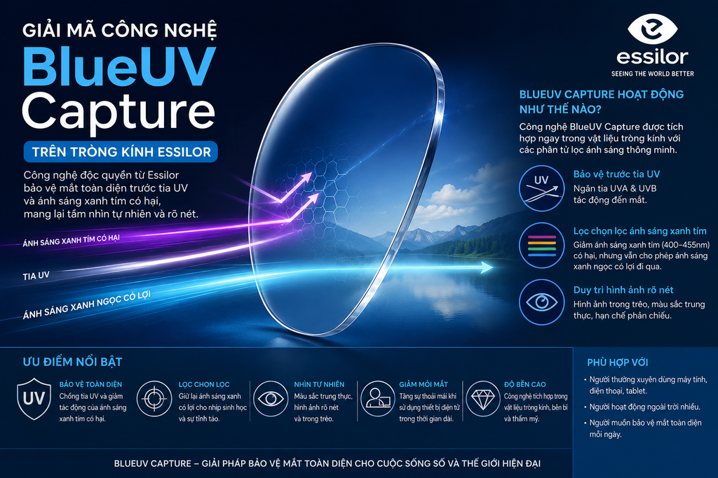 BlueUV Capture Essilor, tròng kính chống ánh sáng xanh, Essilor