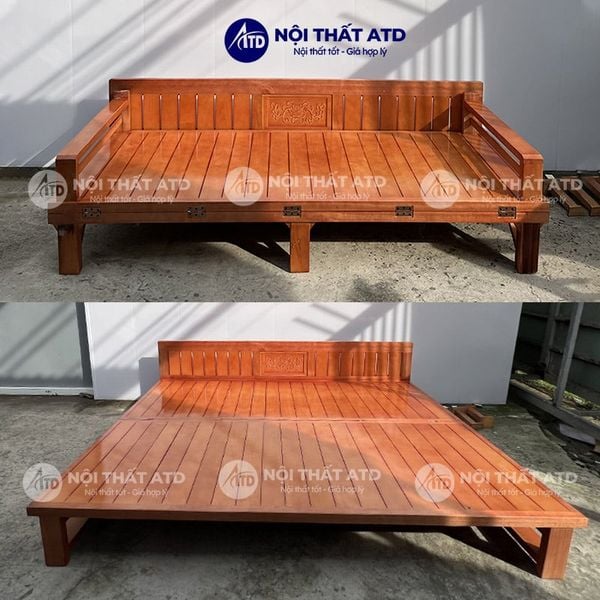 Giường gấp gọn gỗ còng tự nhiên màu nâu đỏ