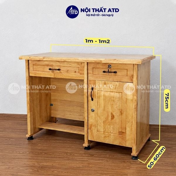 Kích thước bàn làm việc gỗ thông màu gỗ nhạt