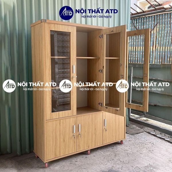 Tủ hồ sơ gỗ MDF 3 cánh kính