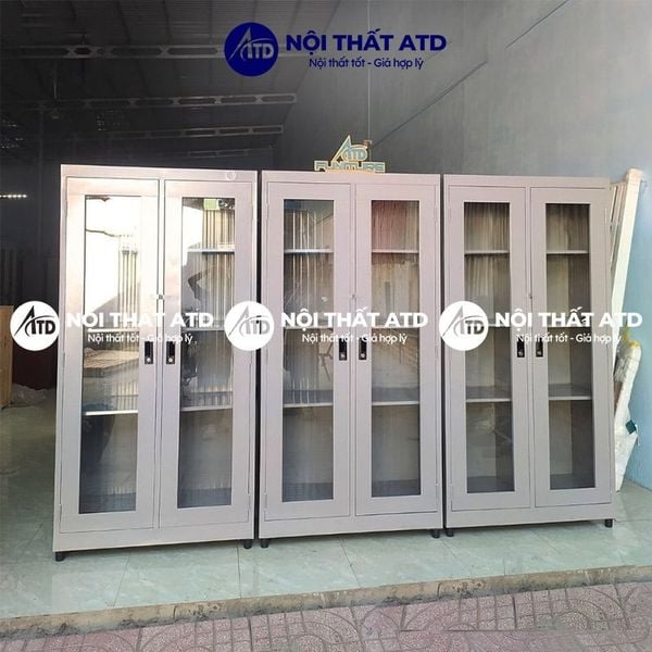 Tủ hồ sơ sắt 2 cánh kính dài