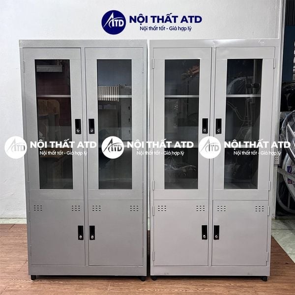 Tủ hồ sơ sắt 2 cánh kính có khóa