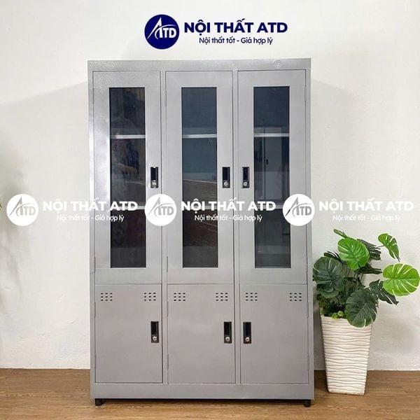 Tủ hồ sơ sắt 3 cánh kính có khóa