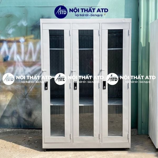 Tủ hồ sơ sắt 3 cánh kính dài
