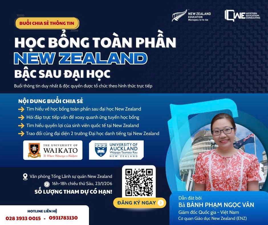 Manaaki Scholarship 2026 – Buổi thông tin độc quyền với Tổng lãnh sự New Zealand ngày 23/1