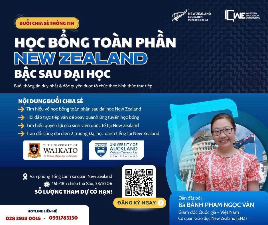Manaaki Scholarship 2026 – Buổi thông tin độc quyền với Tổng lãnh sự New Zealand ngày 23/1