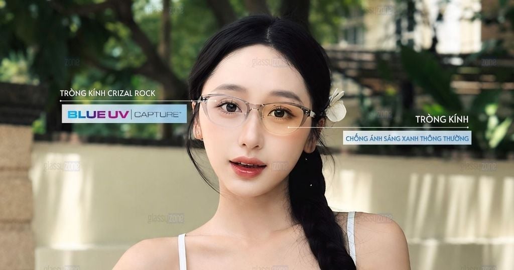 Tròng kính chống ánh sáng xanh Crizal Rock Blue UV Capture