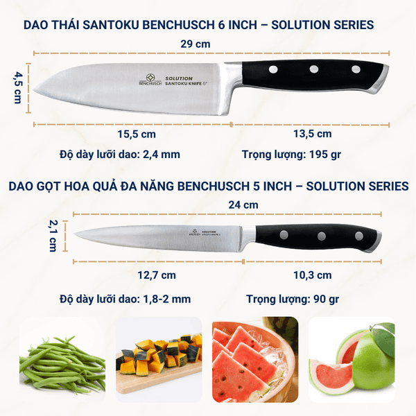 Dao gọt hoa quả 5 inch và Dao thái Santoku 6 inch Benchusch