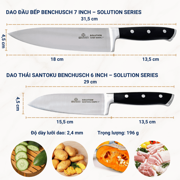 Dao thái đa năng Santoku và Dao đầu bếp Benchusch