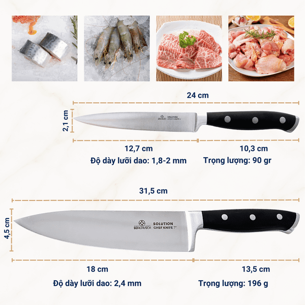 Dao gọt hoa quả 5 inch và Dao thài Santoku 6 inch Benchusch