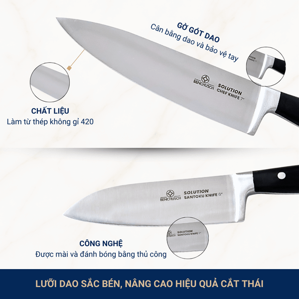 Dao thái đa năng Santoku và Dao đầu bếp Benchusch