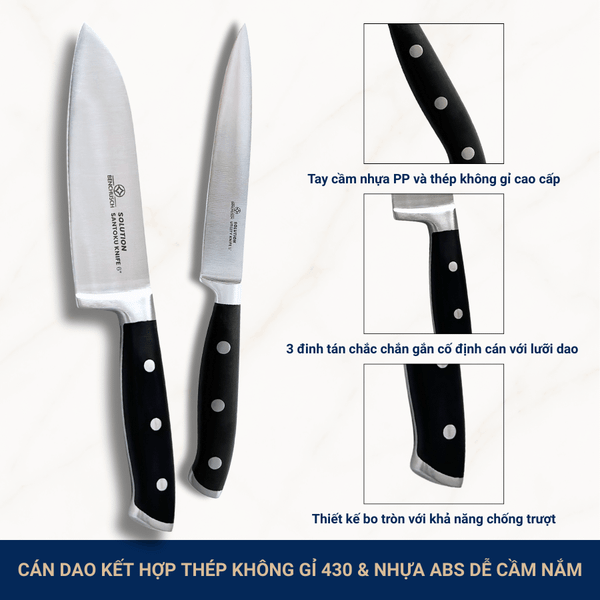 Dao gọt hoa quả 5 inch và Dao thái Santoku 6 inch Benchusch