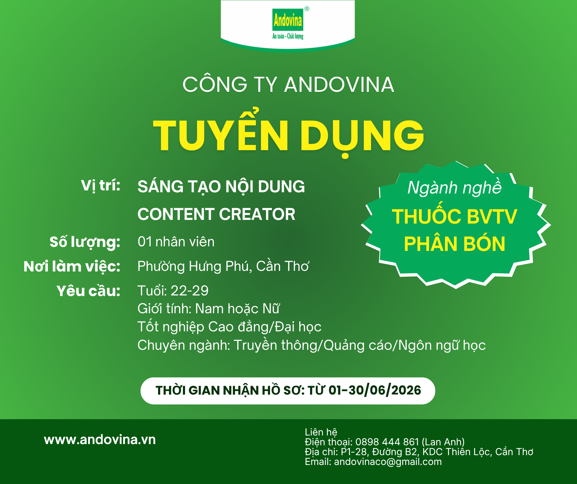 TUYỂN DỤNG - SÁNG TẠO NỘI DUNG - CONTENT CREATOR