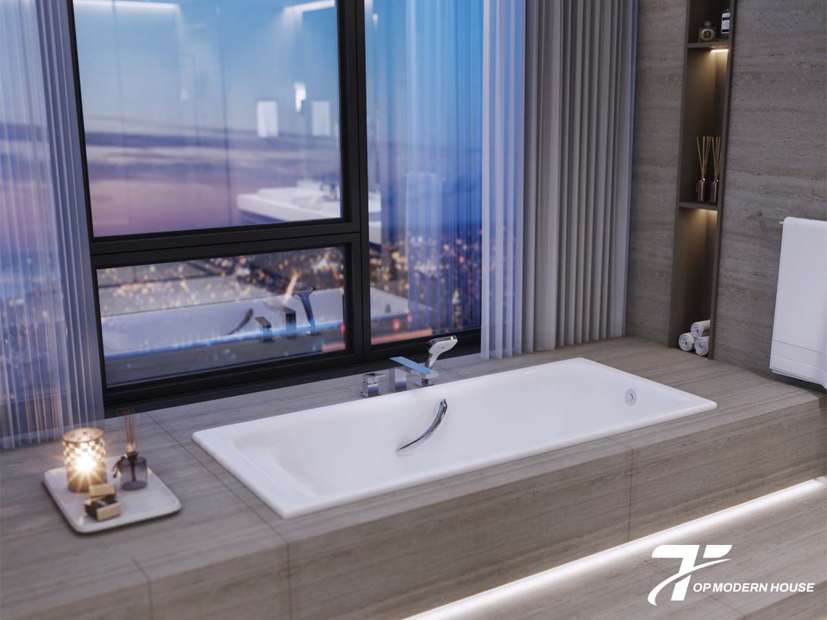 Bồn tắm xây TOTO ngọc trai sở hữu lớp men sáng bóng sang trọng, bền đẹp theo thời gian và tạo điểm nhấn tinh tế cho không gian phòng tắm.