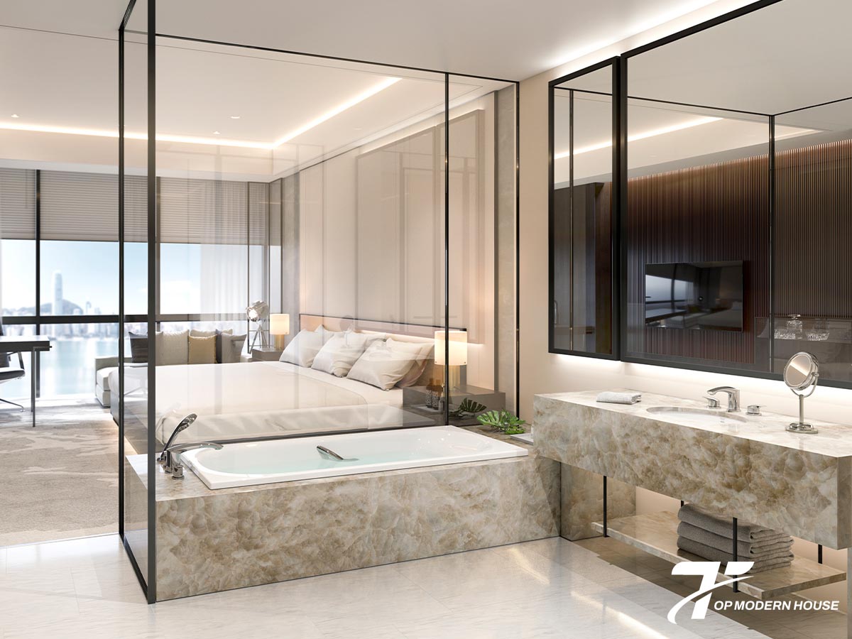 Bồn tắm xây cần bệ đỡ bằng đá hoặc gạch ốp để cố định và tăng tính thẩm mỹ cho phòng tắm.