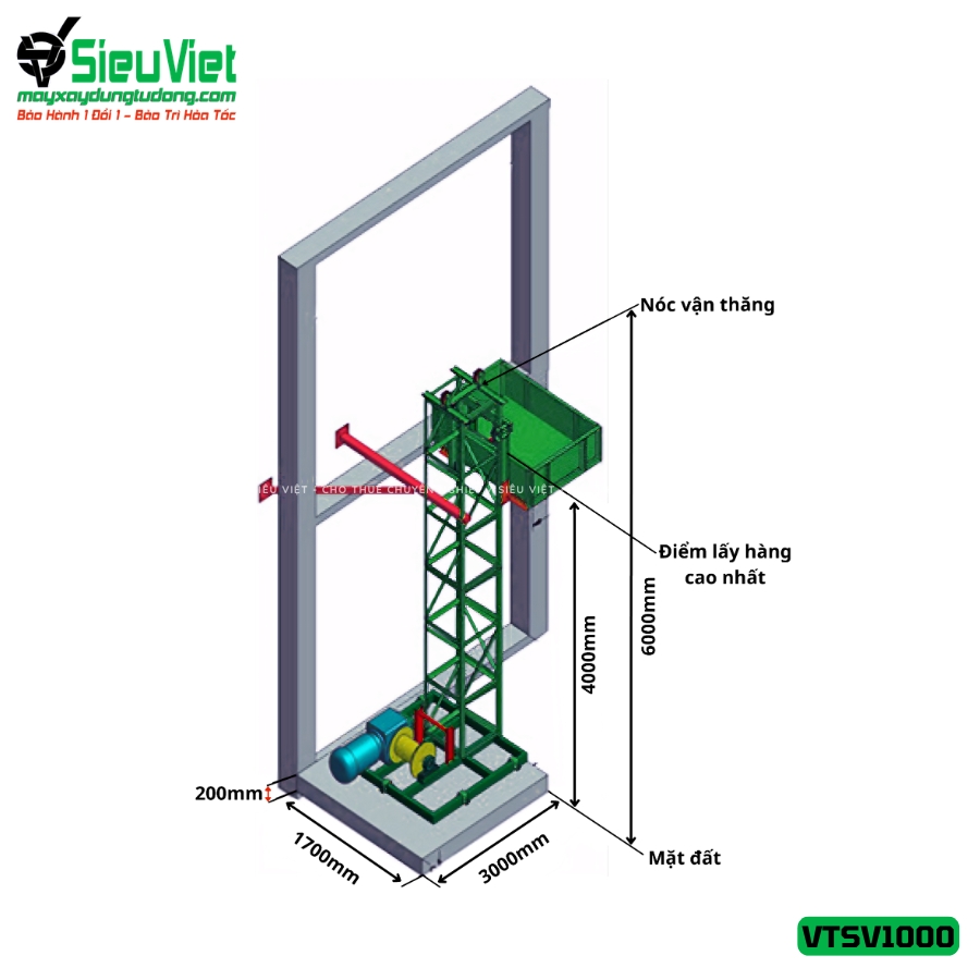Vận thăng nâng hàng 1000Kg (3m) cho thuê luôn sẵn hàng tại Siêu Việt