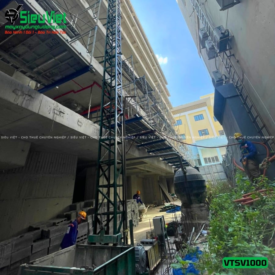 Vận thăng nâng hàng 1000Kg cao 27m giao thuê