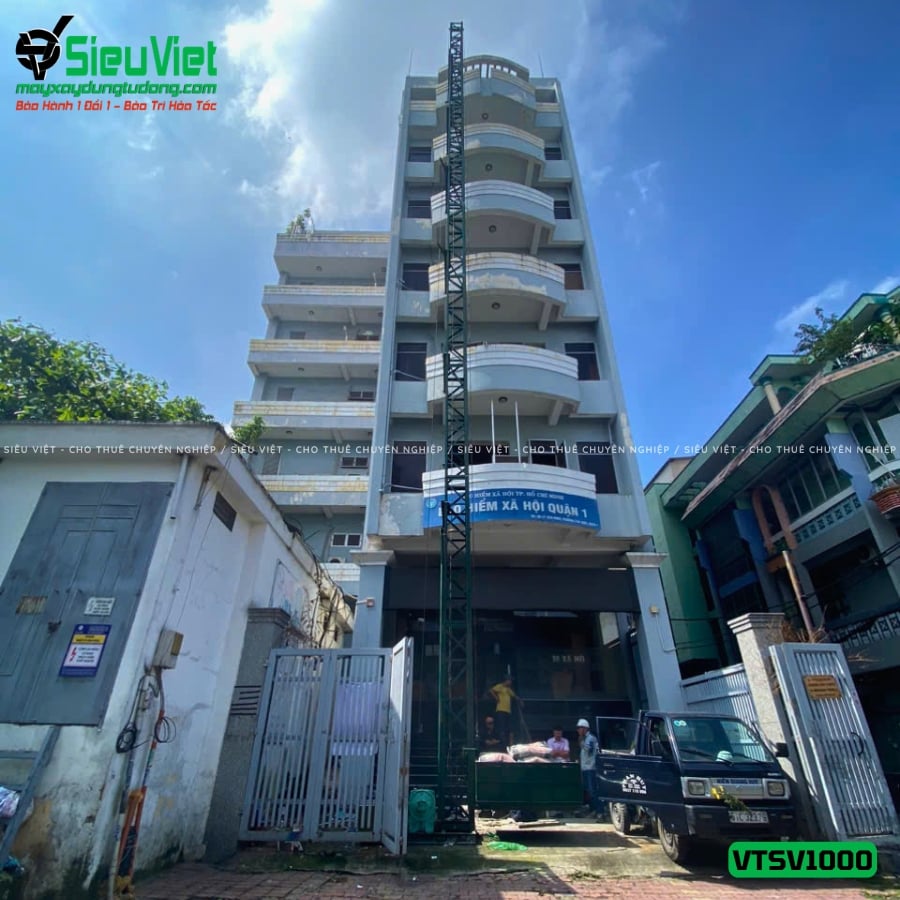 Vận thăng nâng hàng 1000Kg cao 27m giao thuê