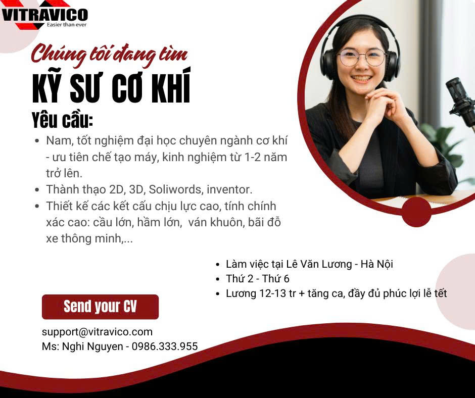 VITRAVICO - Tuyển dụng Gấp - Kỹ sư cơ khí - Lương hấp dẫn