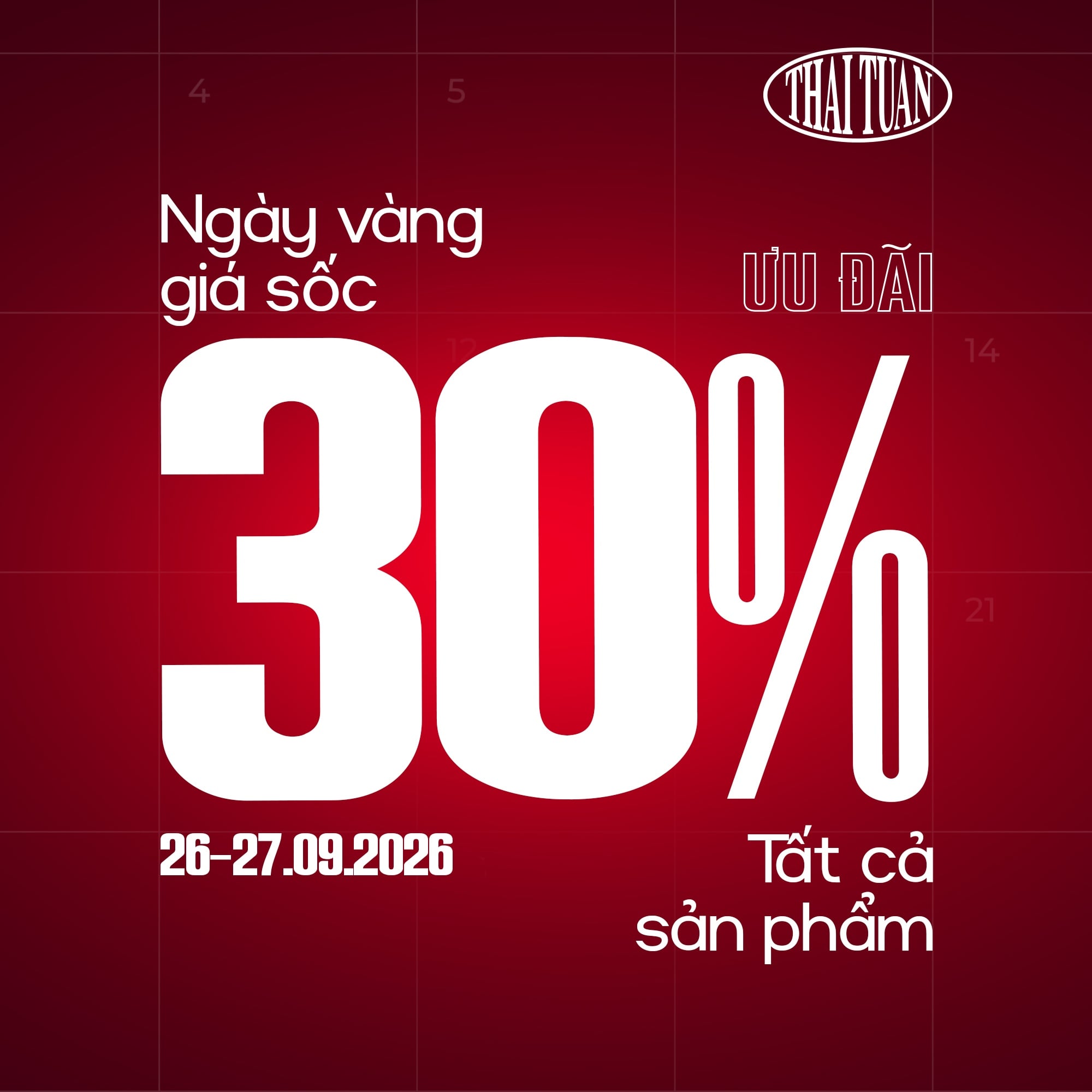 NGÀY VÀNG GIÁ SỐC ƯU ĐÃI 30%