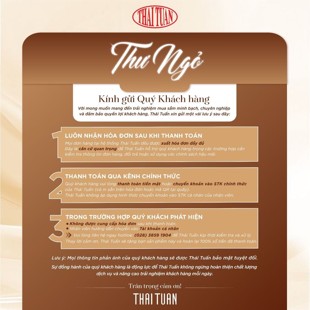 Thư Ngỏ Về Việc Thanh Toán Tại Cửa Hàng Thái Tuấn