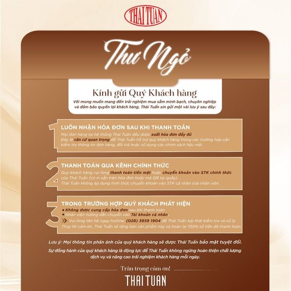 Thư Ngỏ Về Việc Thanh Toán Tại Cửa Hàng Thái Tuấn