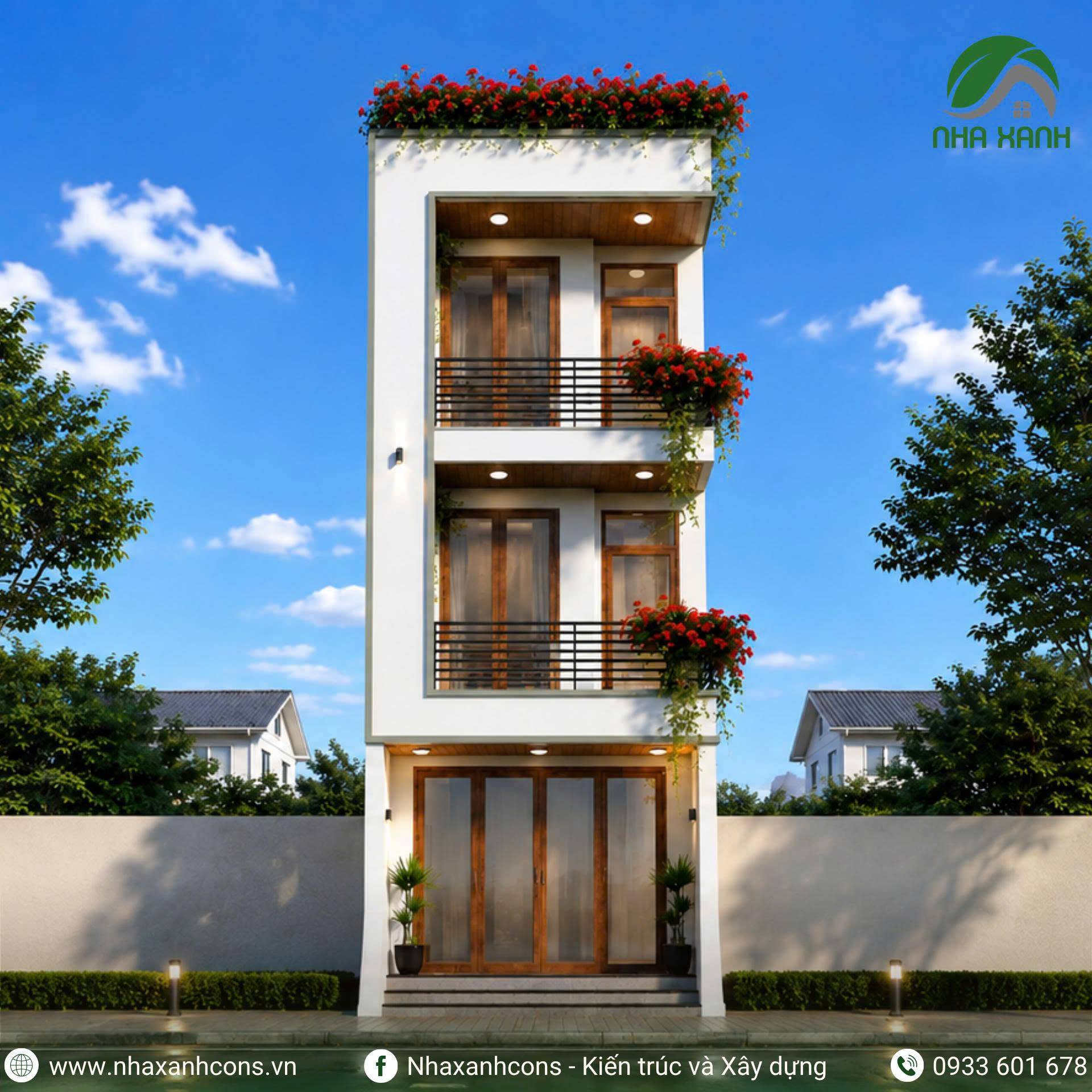 Mẫu nhà phố 3 tầng 2 mặt tiền đẹp với phong cách hiện đại và tạo cảm giác gần gũi