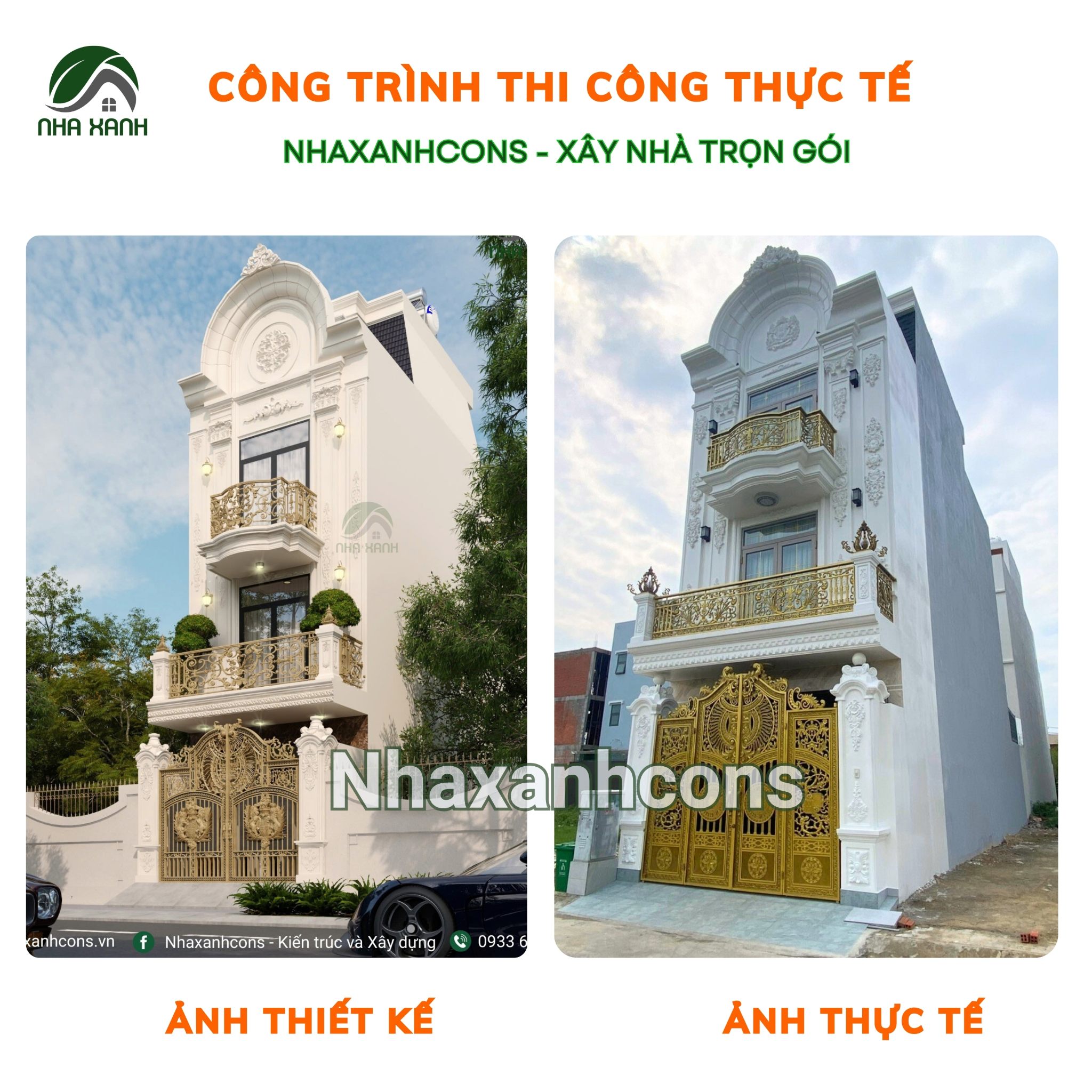 Thi công nhà phố tân cổ điển 3 tầng 1 tum tại Bình Chánh