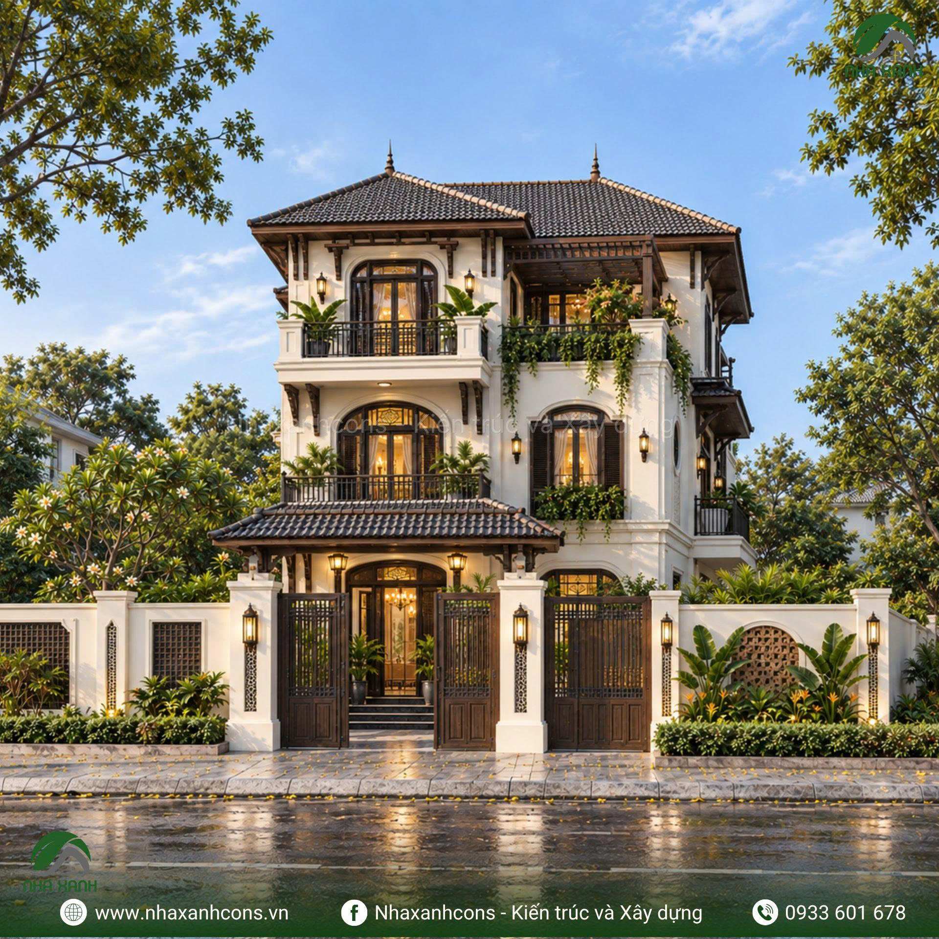 Thiết kế biệt thự 3 tầng phong cách Indochine tại An Giang - Dấu ấn kiến trúc Đông Dương trong không gian sống hiện đại