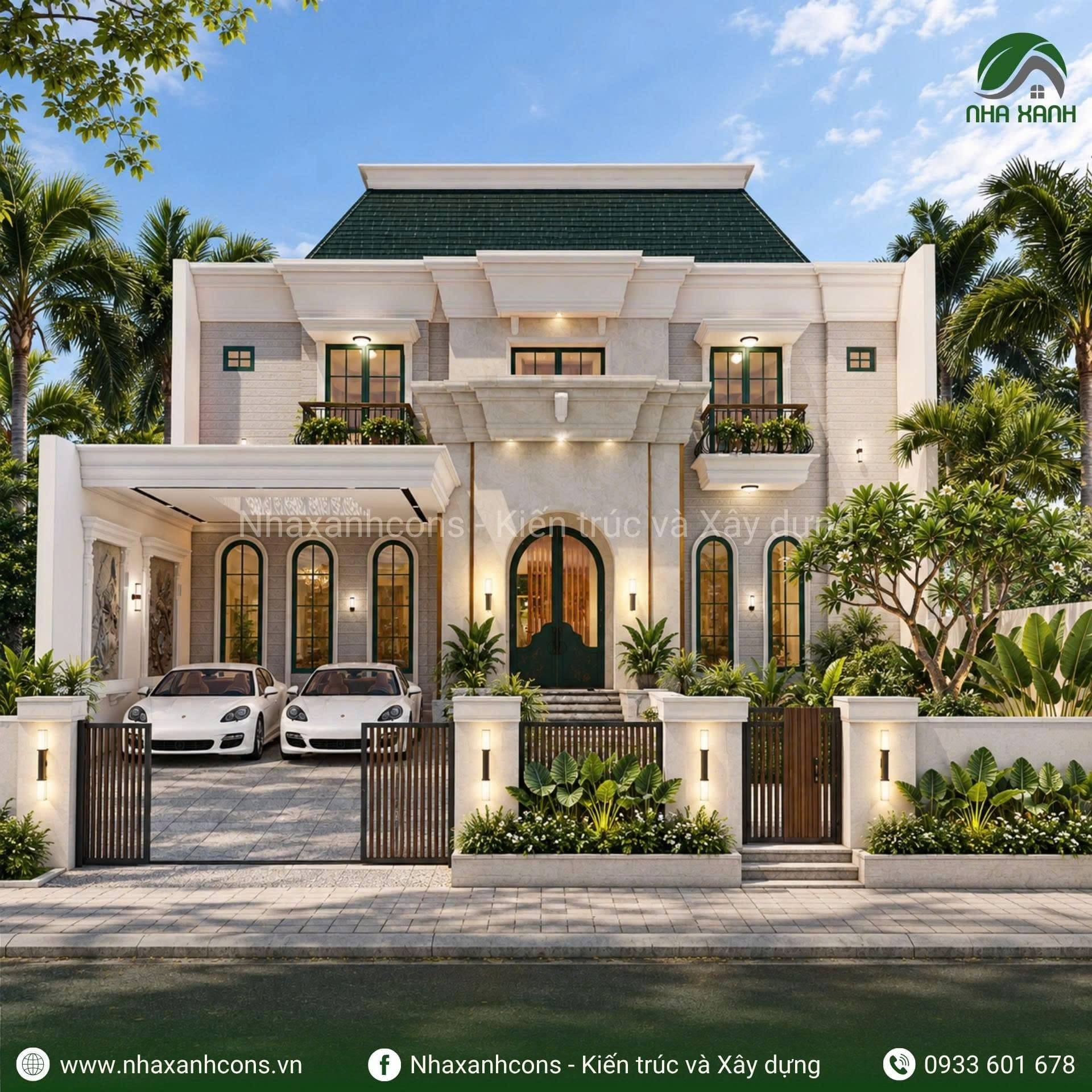Thiết kế biệt thự tân cổ điển 2 tầng kết hợp với mái Mansard tại Cà Mau: Dấu ấn kiến trúc sang trọng