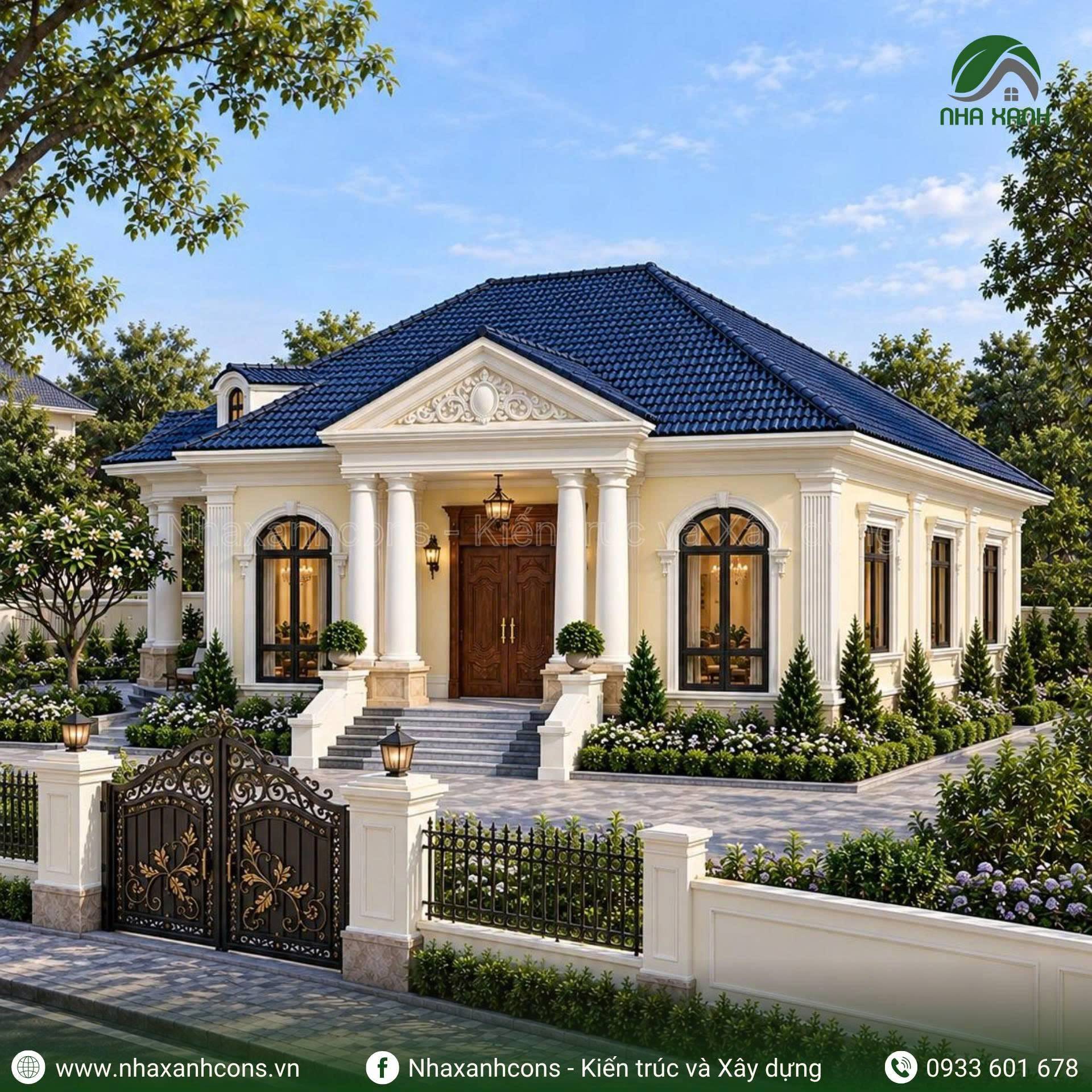 Thiết kế biệt thự mái Nhật 1 tầng tân cổ điển tại Cần Thơ – Kiến trúc thanh lịch giữa sân vườn