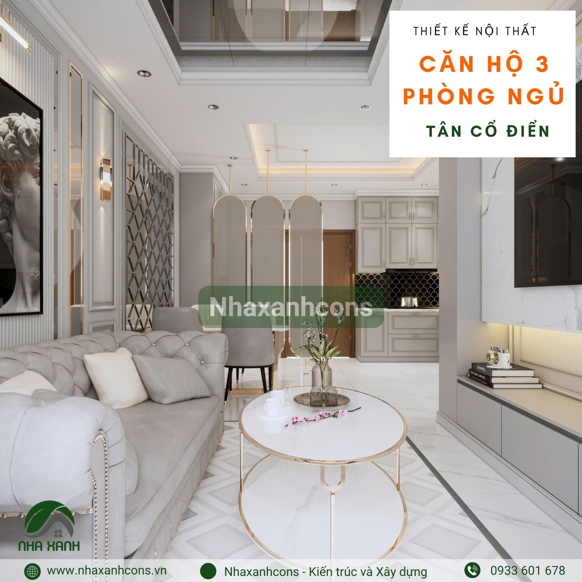 Thiết kế chung cư 3 phòng ngủ tân cổ điển: Kiến tạo không gian sống hoàng gia