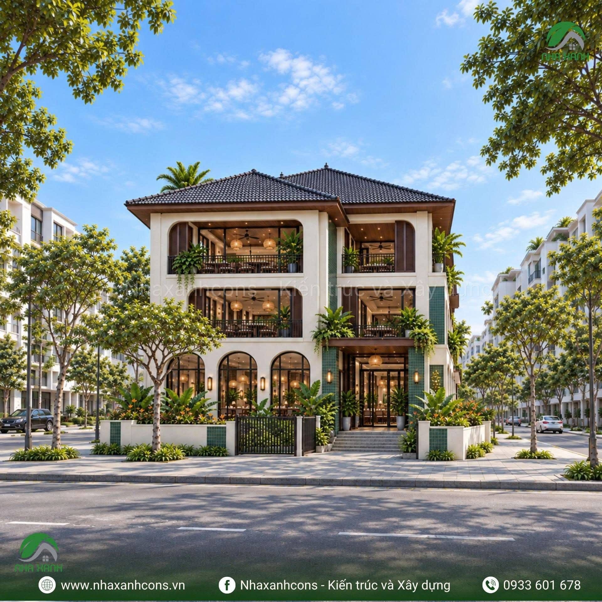 Thiết kế nhà hàng 3 tầng tại Đồng Nai - Phong cách Indochine kết hợp hiện đại