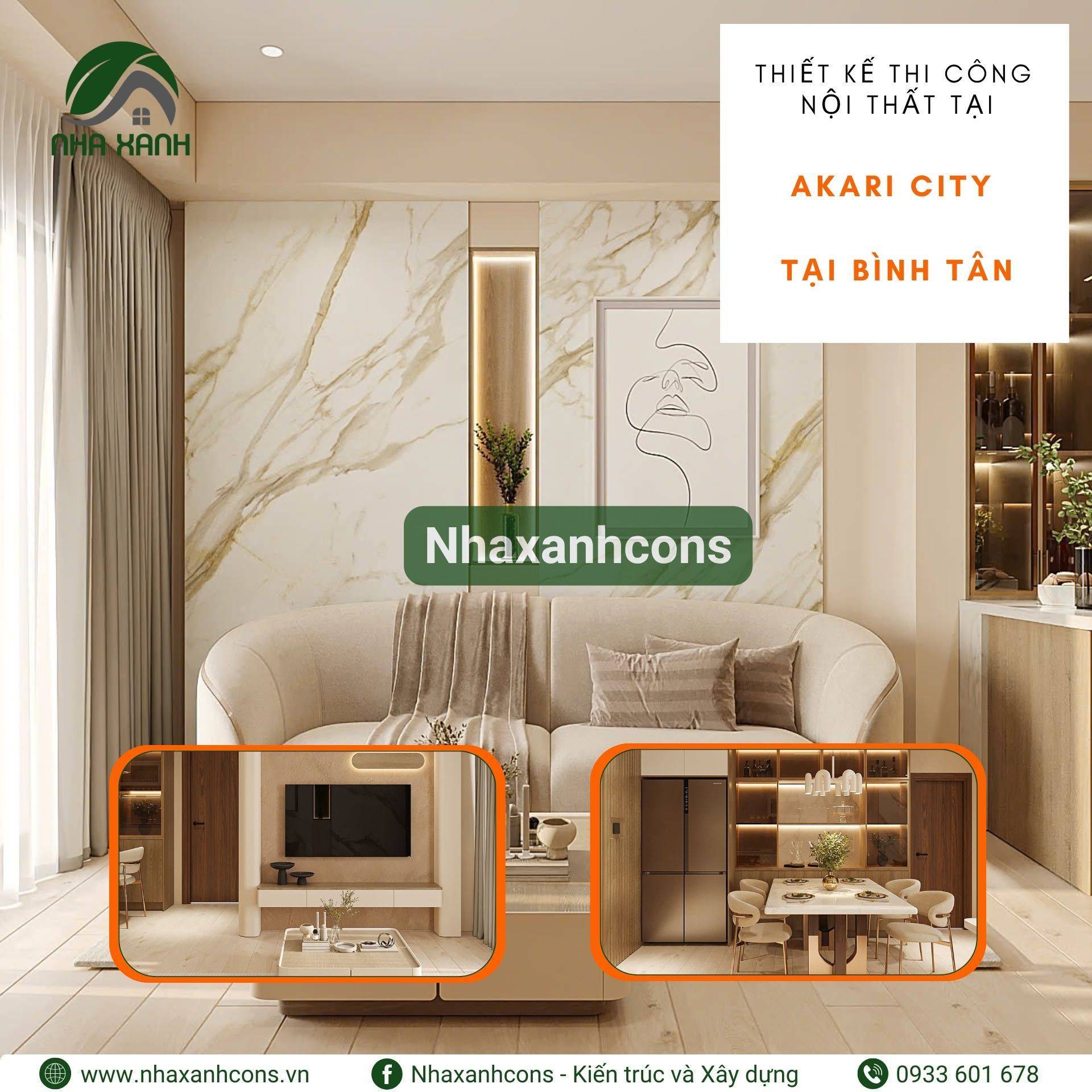 Thiết kế thi công nội thất căn hộ tại Akari City, Quận Bình Tân hài hòa và linh động