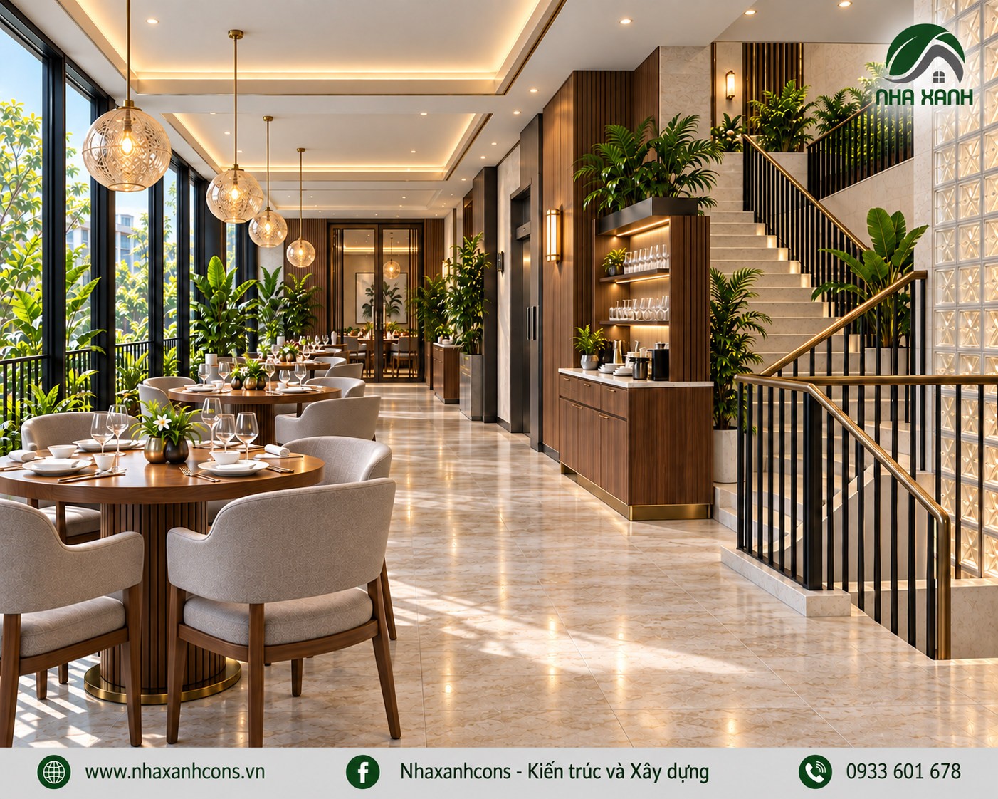 Bố trí nội thất nhà hàng 3 tầng đẹp