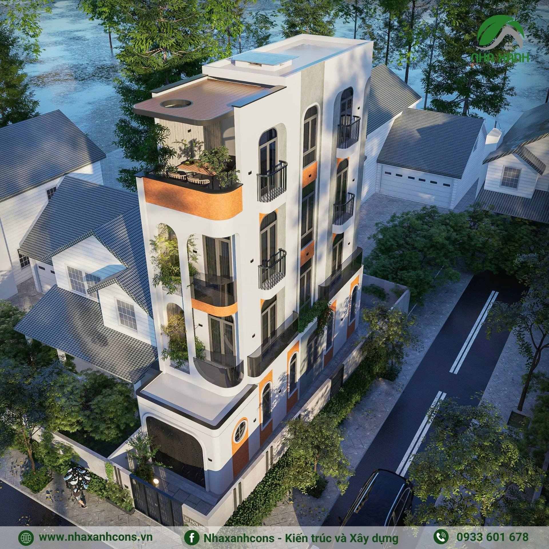 Bố cục kiến trúc nhà phố 4 tầng 2 mặt tiền