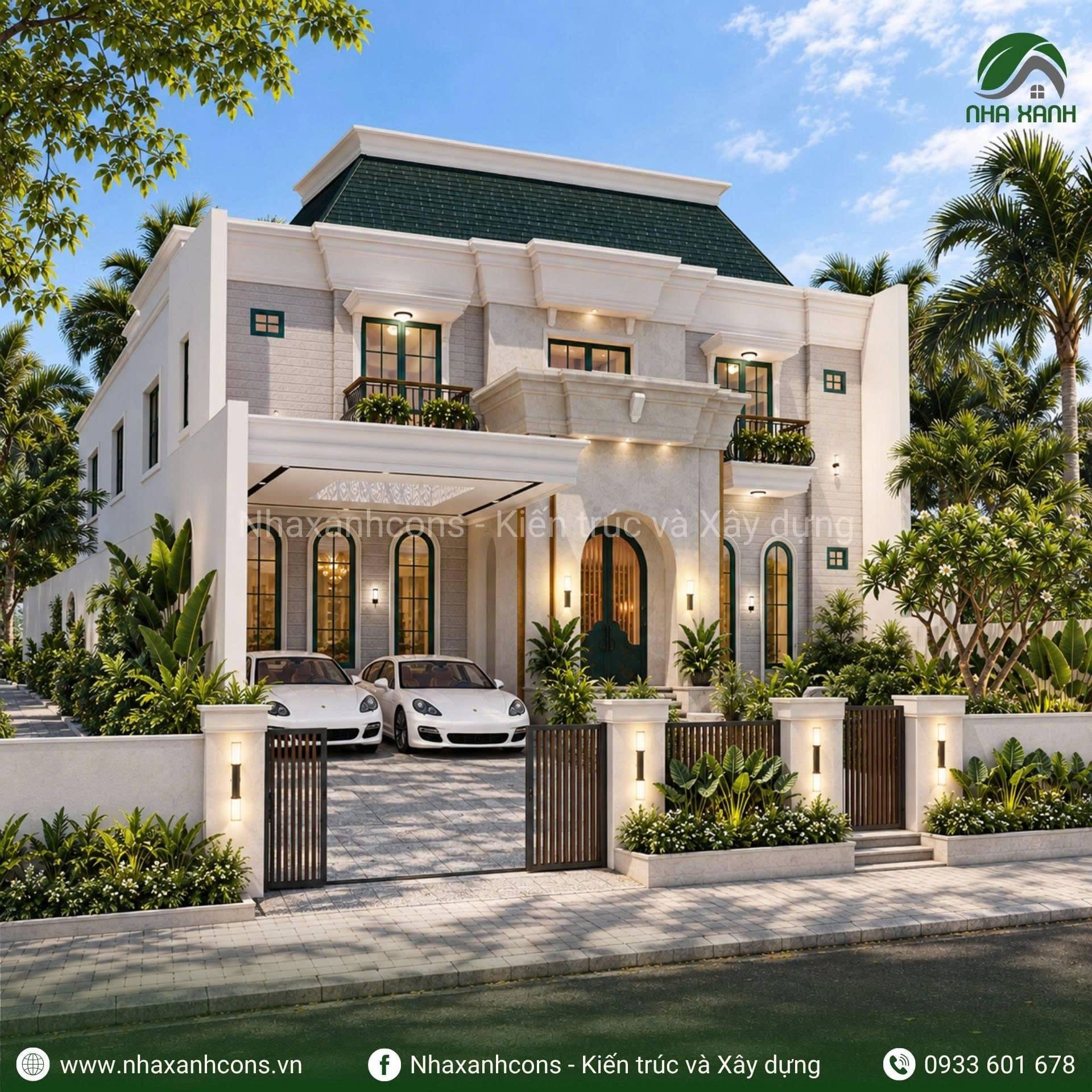 Thiết kế biệt thự tân cổ điển mái Mansard 2 tầng