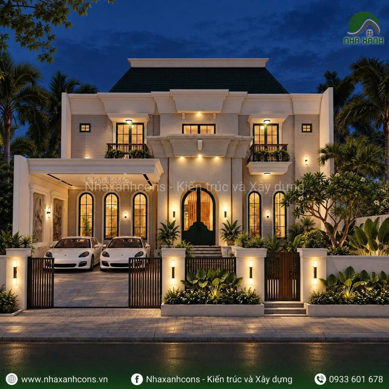 Biệt thự tân cổ điển mái Mansard 2 tầng