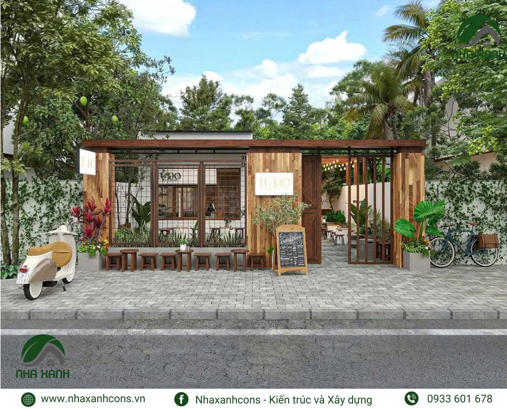 mẫu thiết kế quán cafe sân vườn&nbsp;phong cách Modern tropical japandi