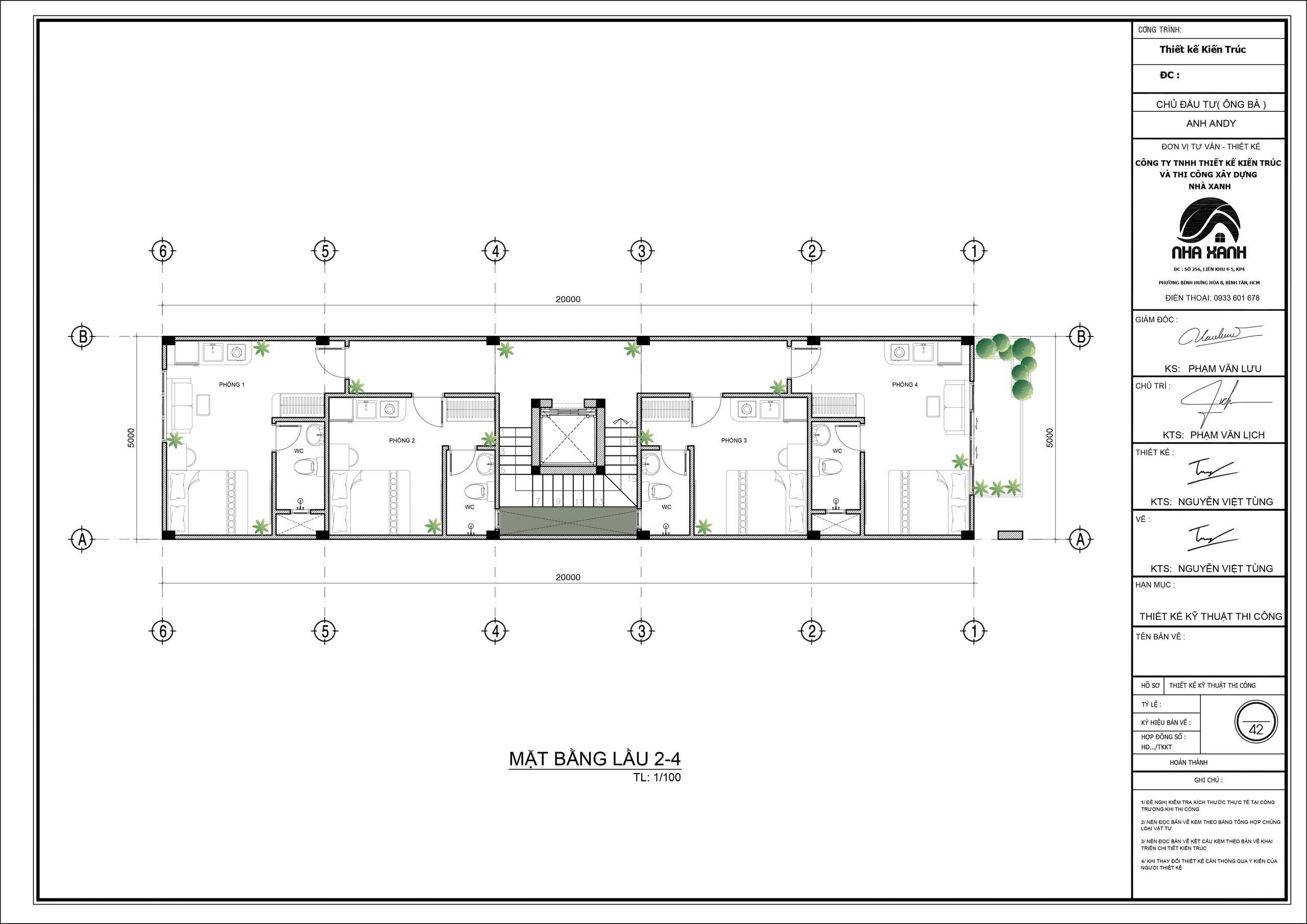 thiết kế tầng 1, tầng 3 căn hộ dịch vụ tại TPHCM