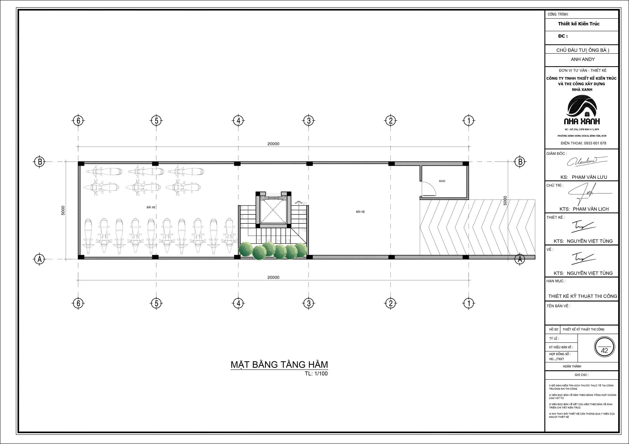 thiết kế tầng hầm căn hộ dịch vụ tại TPHCM